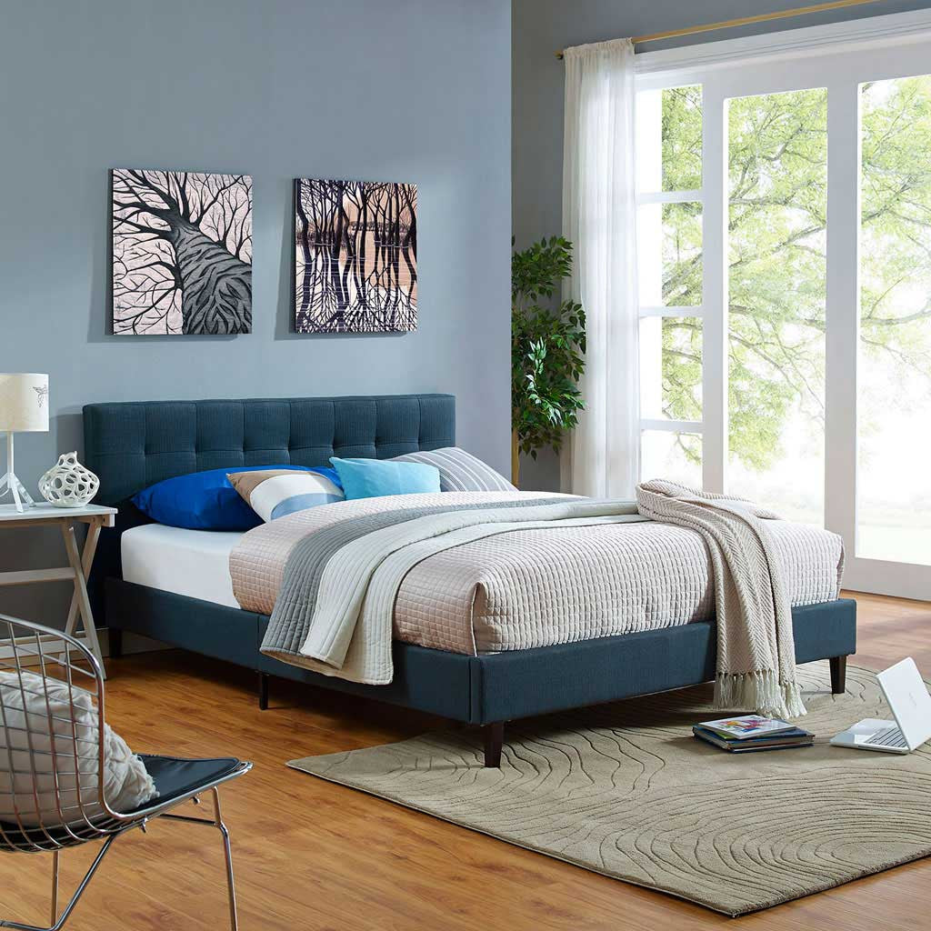Lester Fabric Bed Azure