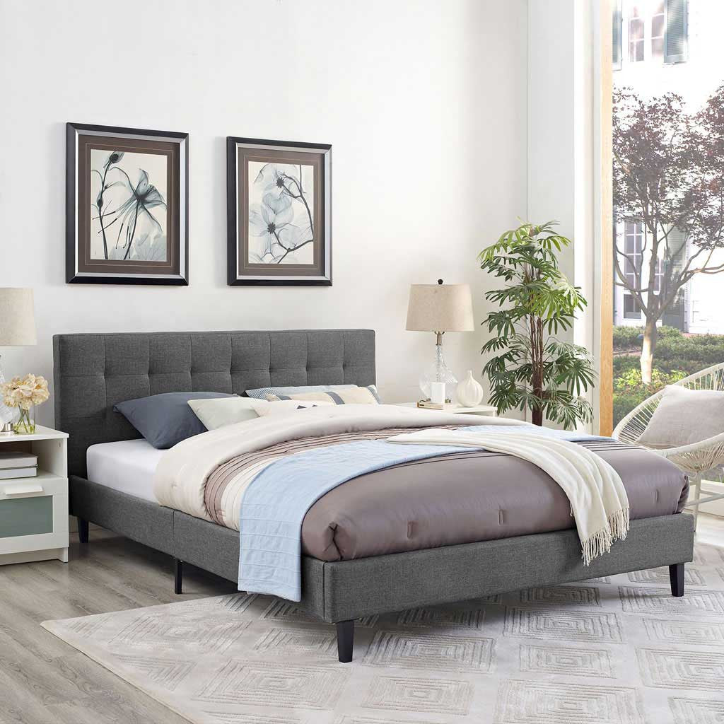 Lester Fabric Bed Gray