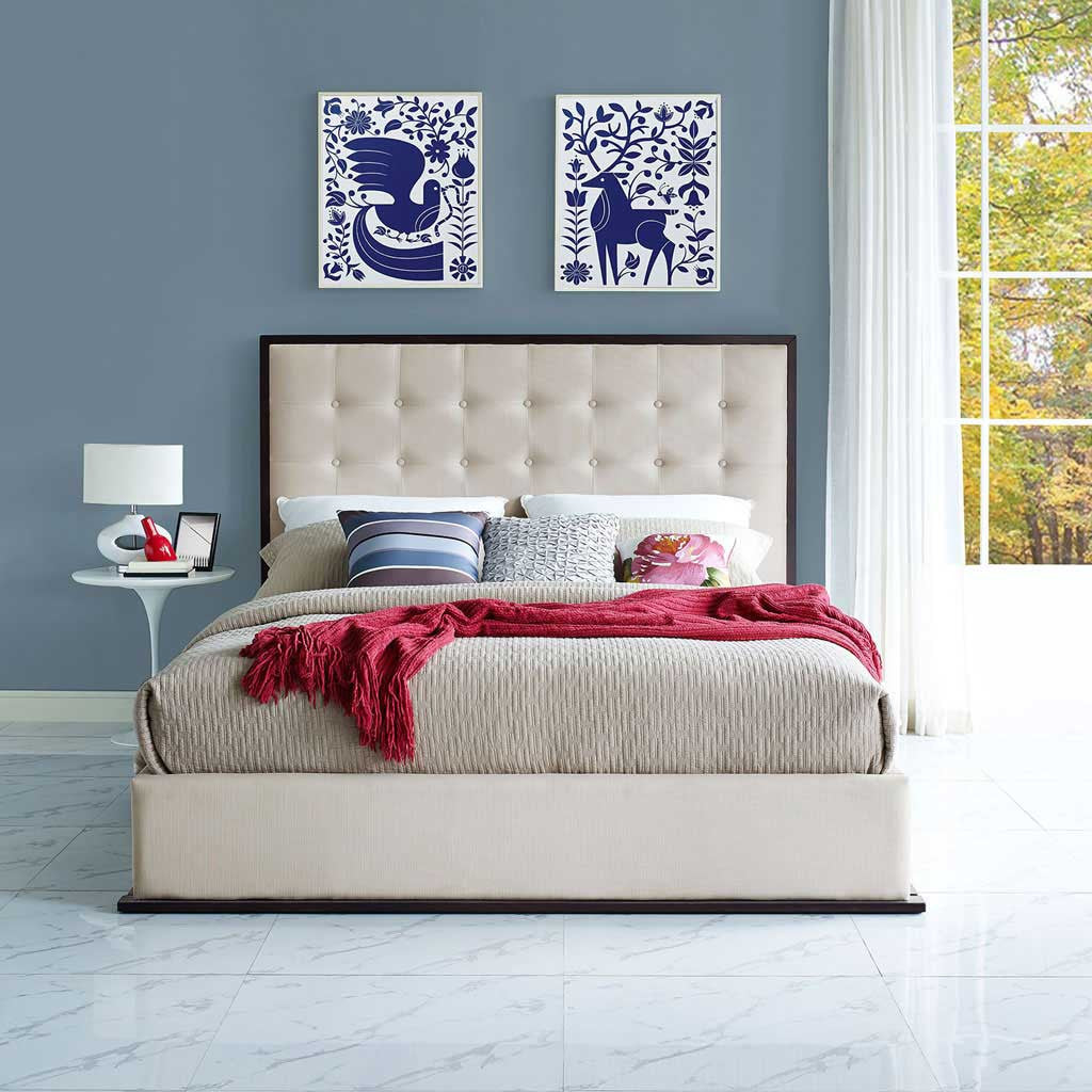 Marina Upholstered Bed Cappuccino/Ivory