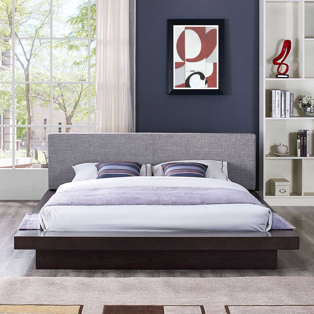 Freyja Fabric Platform Bed Cappuccino/Gray