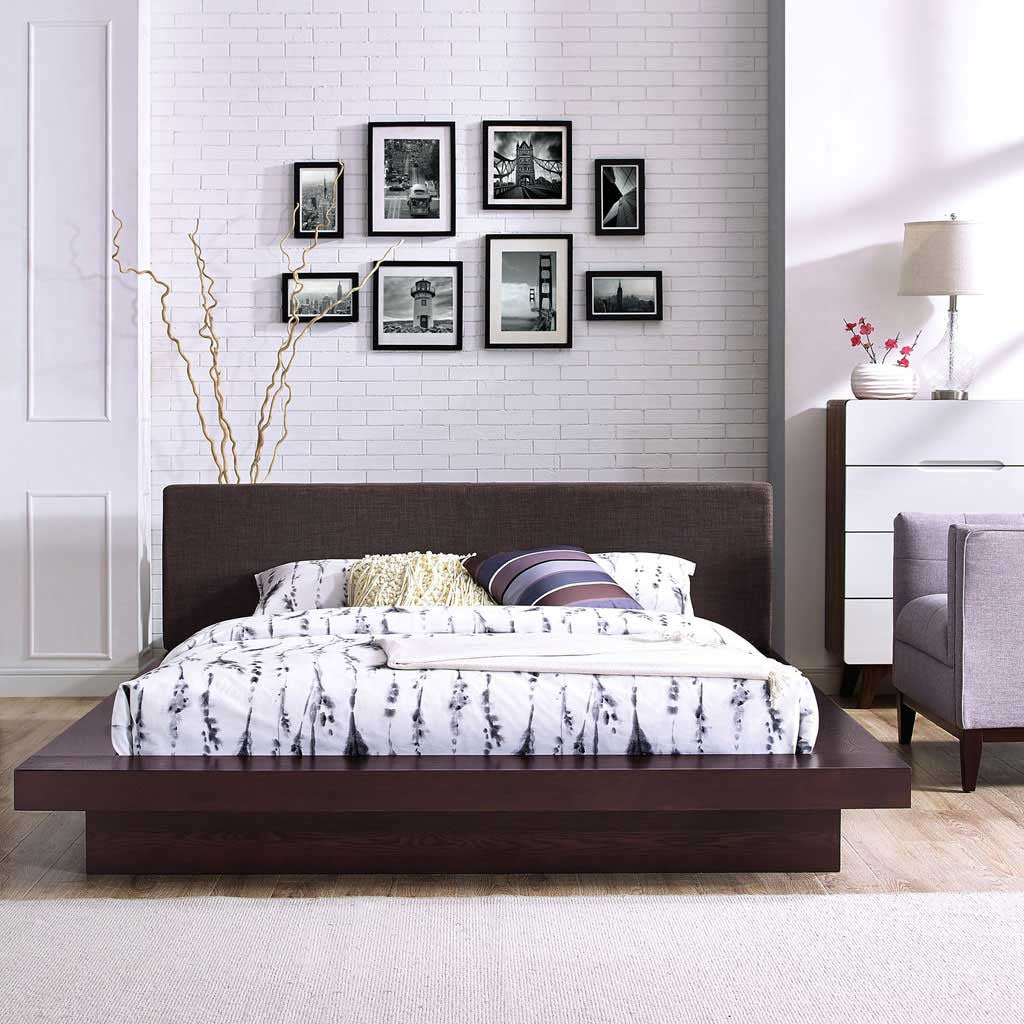 Freyja Fabric Platform Bed Cappuccino/Latte