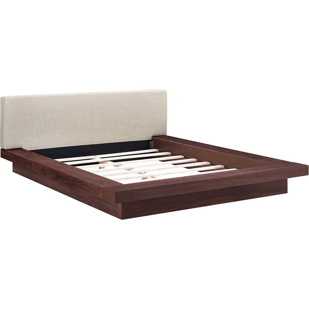 Freyja Fabric Platform Bed Walnut/Beige