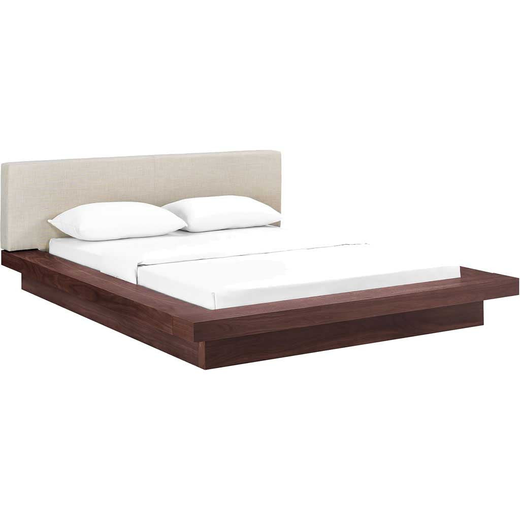 Freyja Fabric Platform Bed Walnut/Beige
