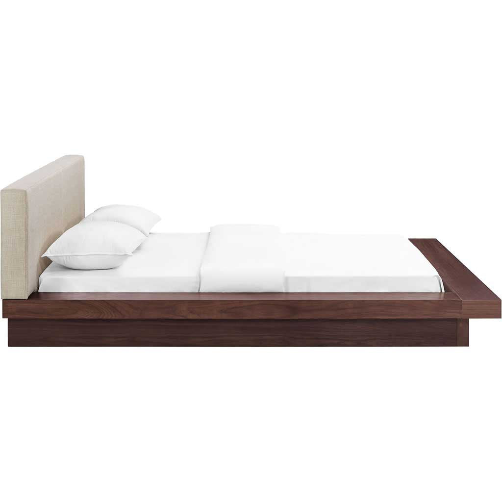 Freyja Fabric Platform Bed Walnut/Beige