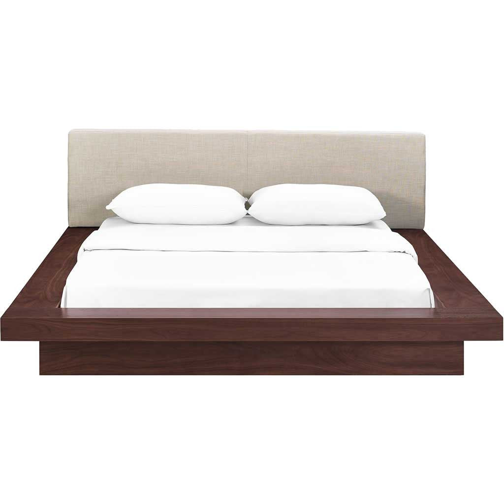Freyja Fabric Platform Bed Walnut/Beige
