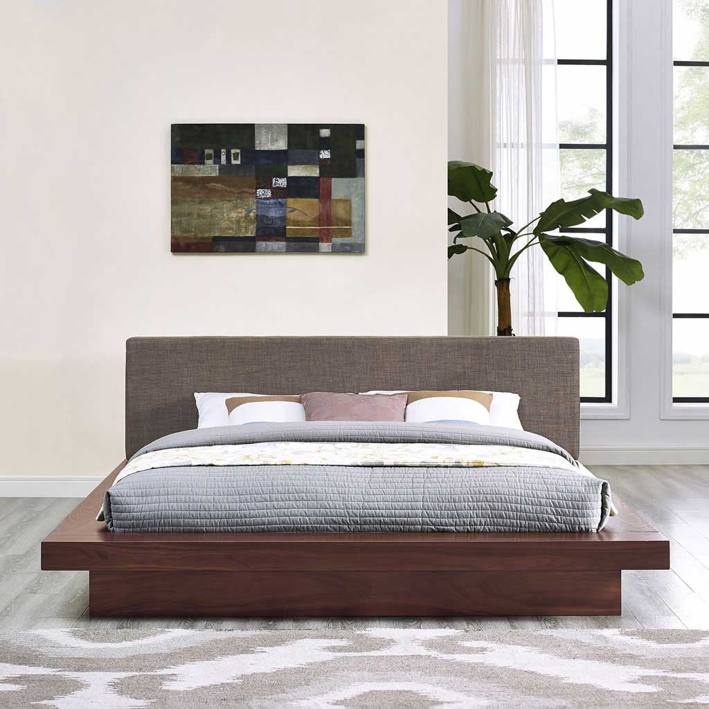 Freyja Fabric Platform Bed Walnut/Brown