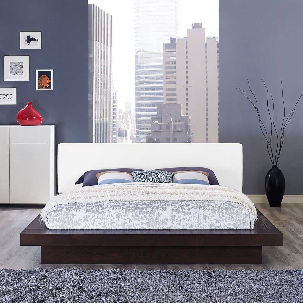 Freyja Vinyl Platform Bed Cappuccino/White