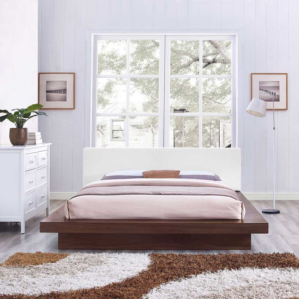 Freyja Vinyl Platform Bed Walnut/White