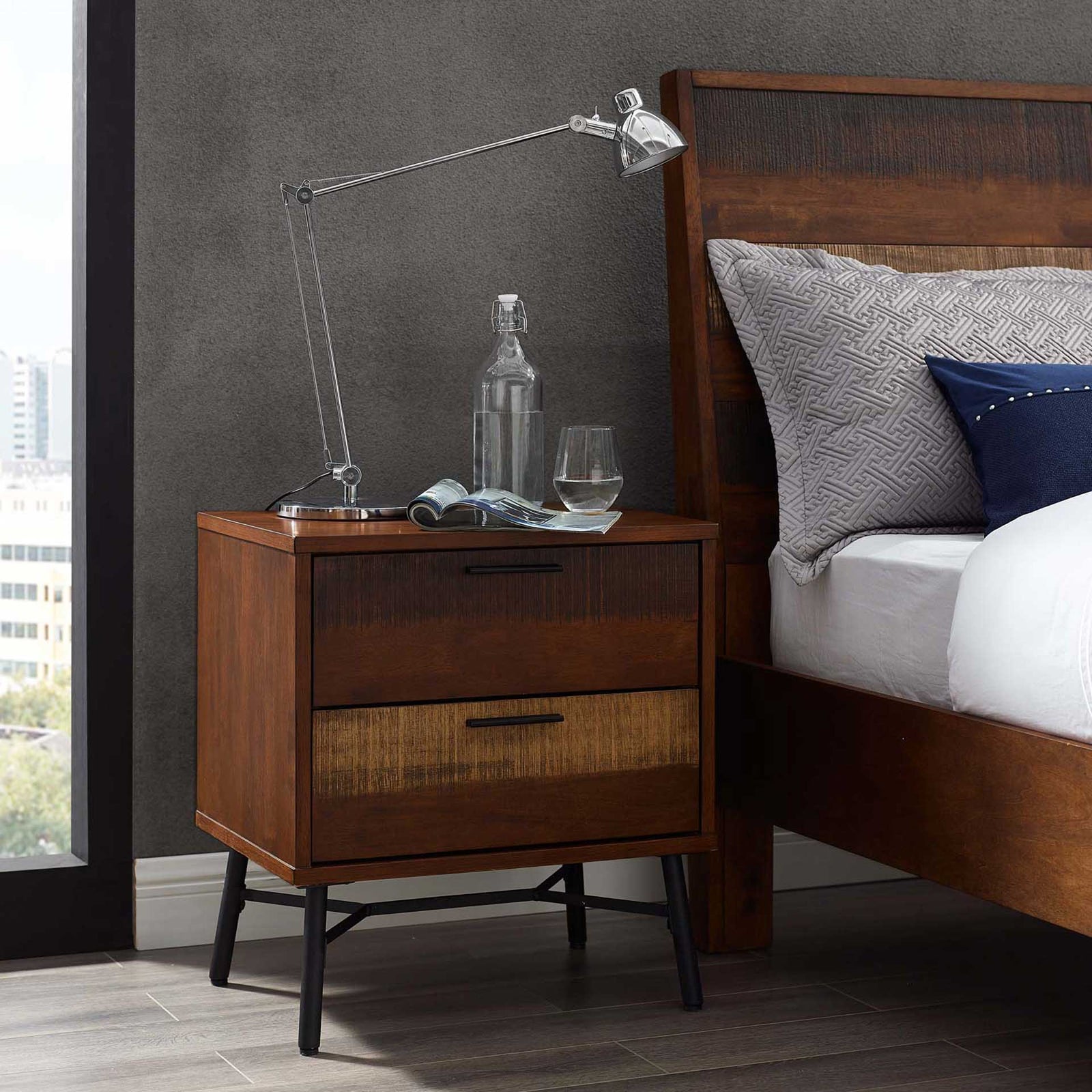 Alamosa Rustic Wood Nightstand Walnut