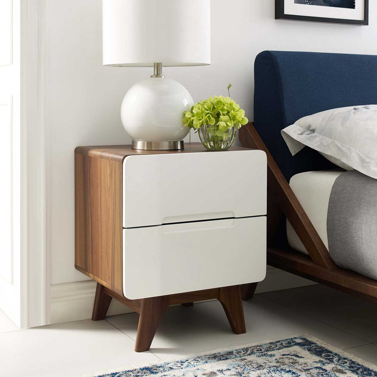 Orion Wood Nightstand Walnut/White