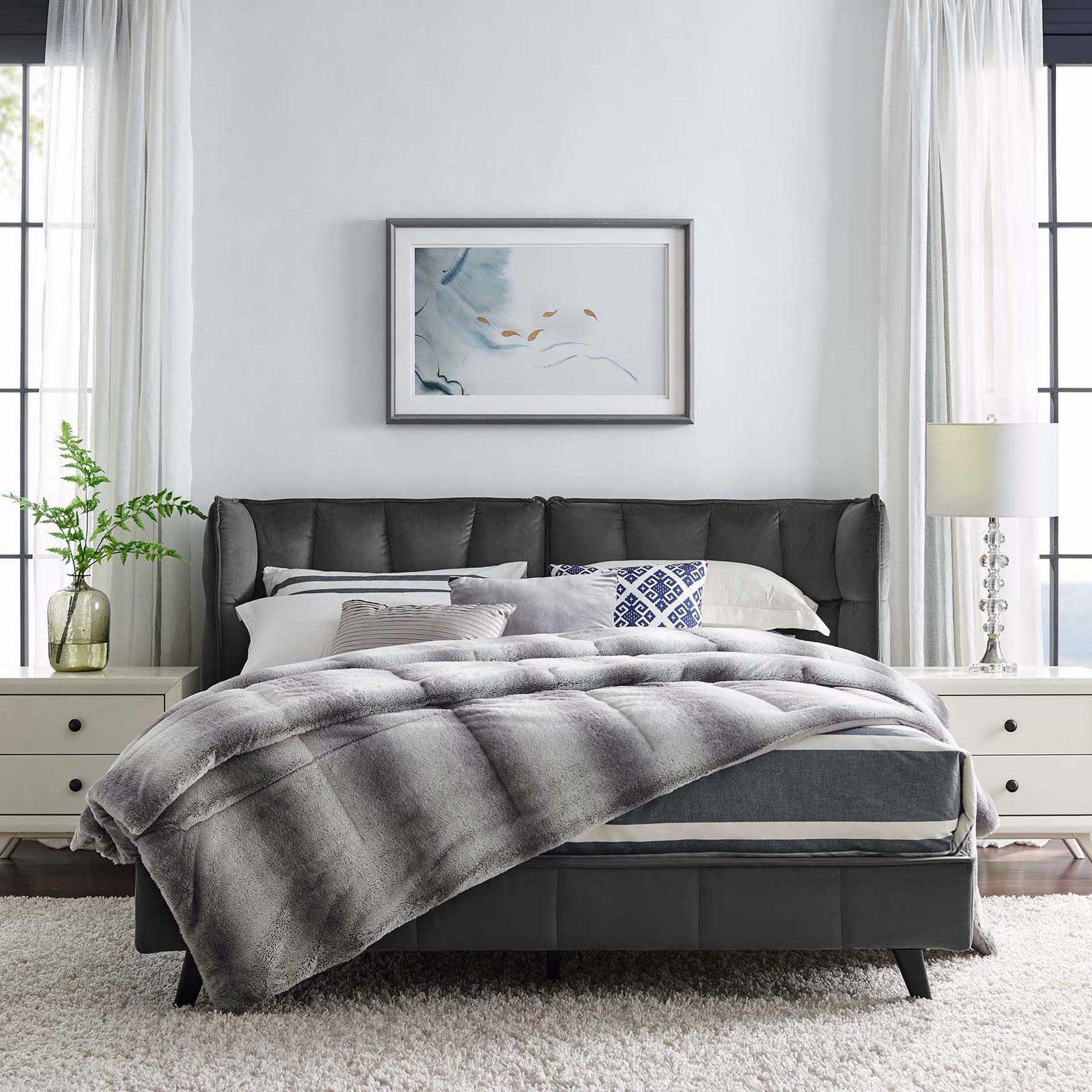 Marvin Upholstered Velvet Platform Bed Gray - Froy.com