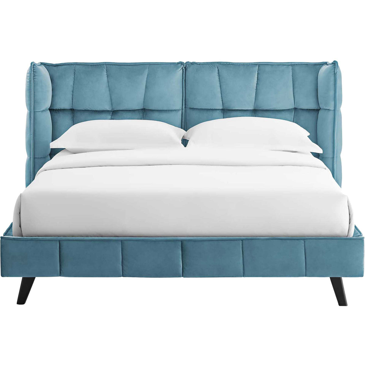 Marvin Upholstered Velvet Platform Bed Sea Blue