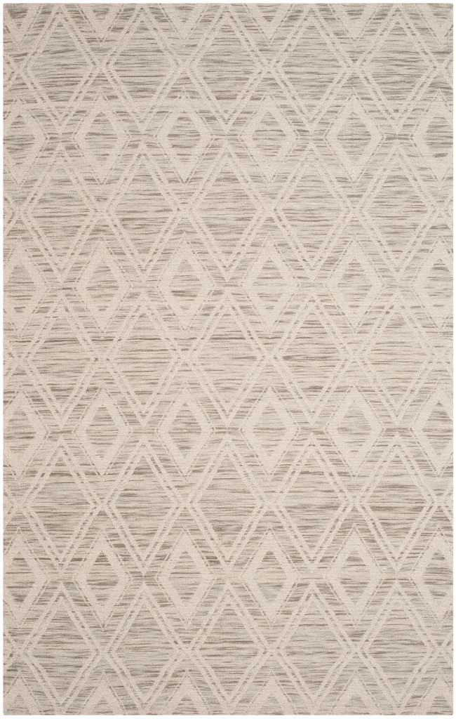 Ivory interlocking diamonds cross the softly striated light brown surface of this 5' x 8' area rug.