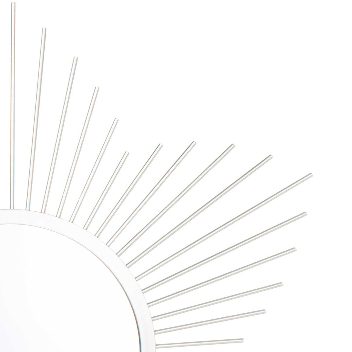 Slim silver rays fan out from the circular mirror rim, creating an airy sunburst design.