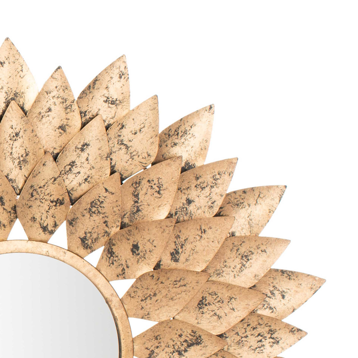 Overlapping pointed leaves reveal a textured, antiqued gold finish