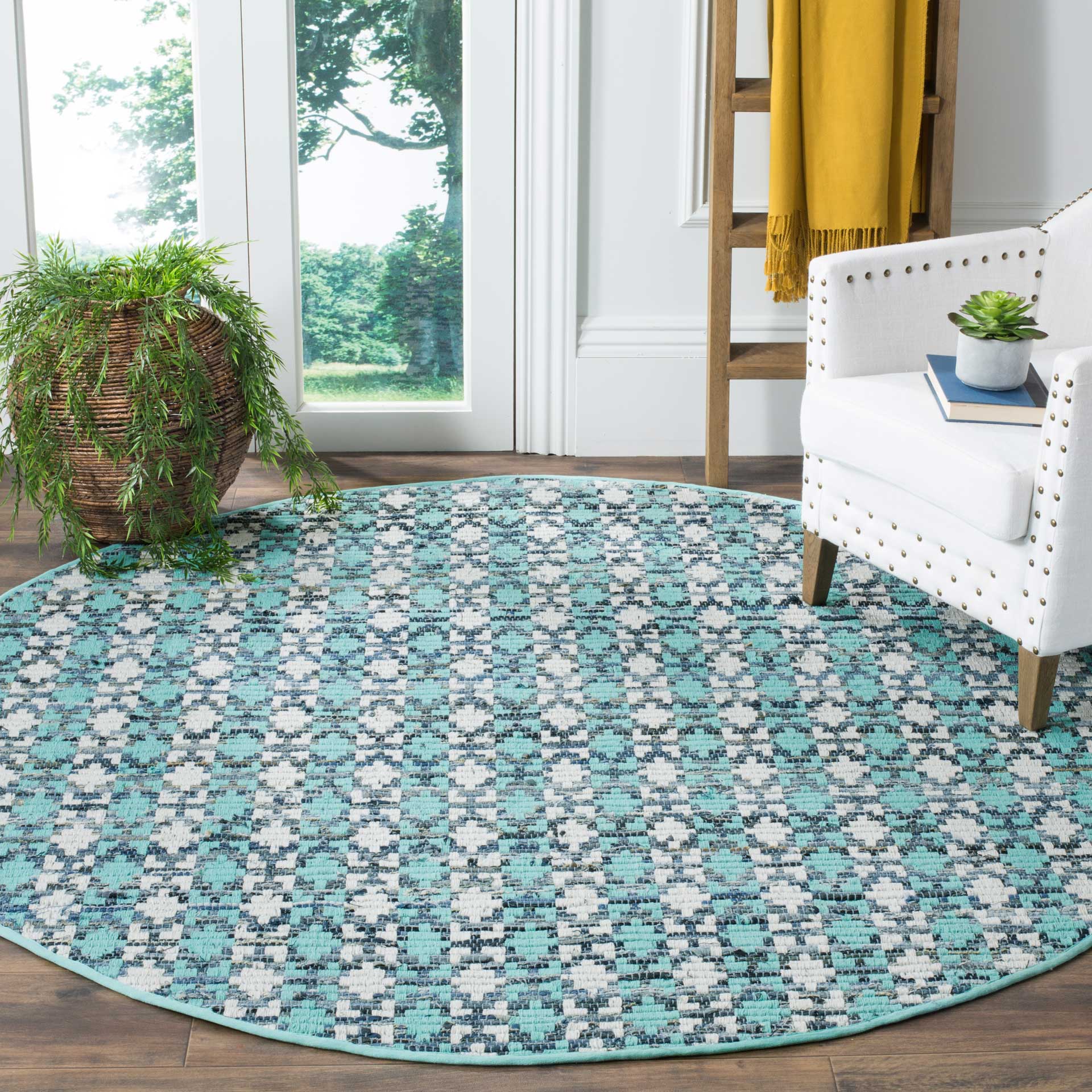Montauk Mosaic Turquoise/Multi Round Rug - Froy.com