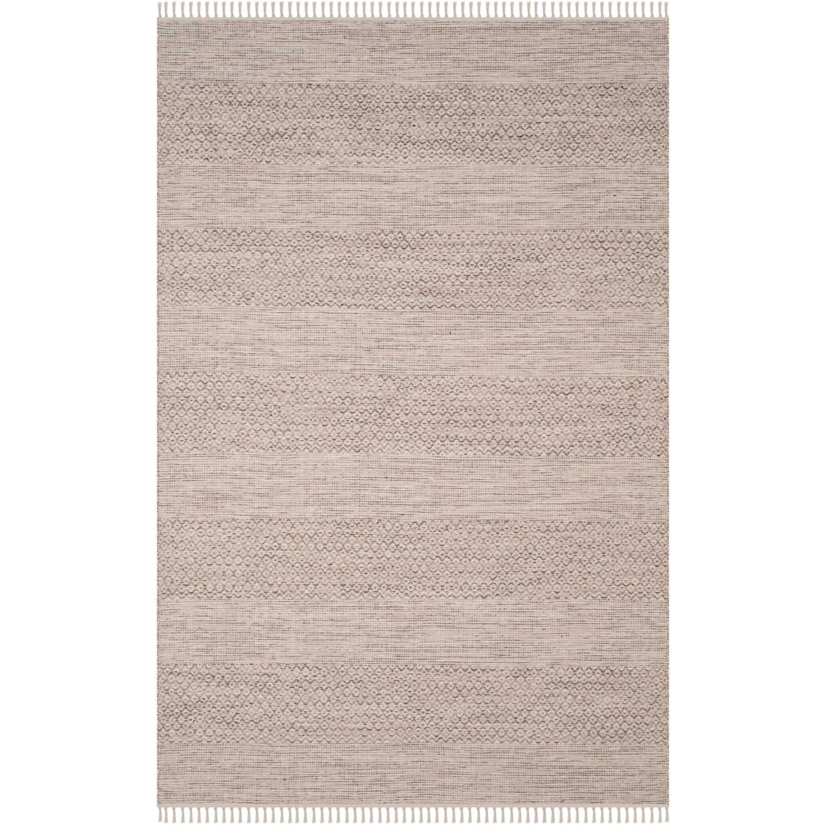 Low-profile cotton rug weaves subtle steel gray diamond bands across an ivory field