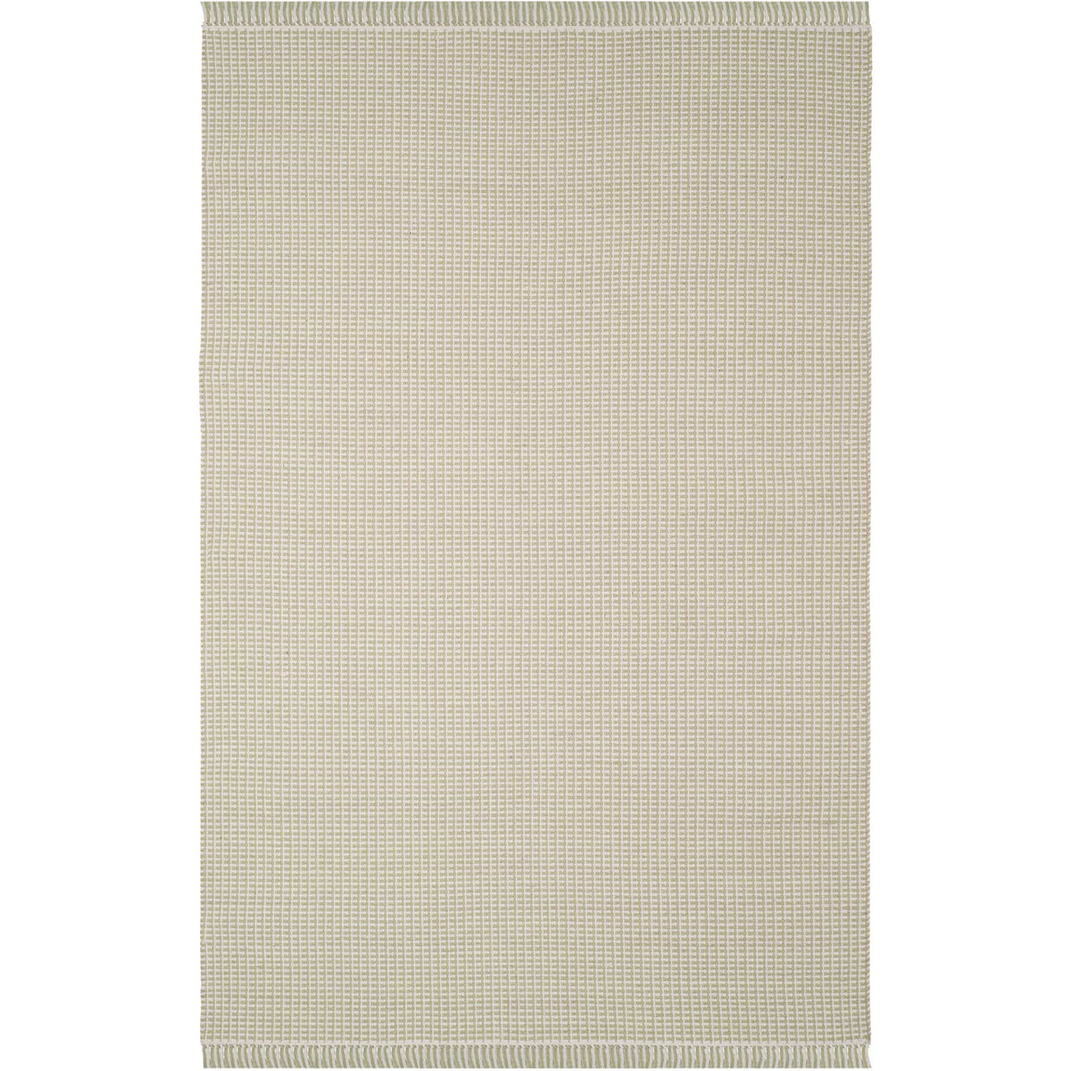 Ivory and pale green cotton rug brings a fine, even texture to a rectangular silhouette