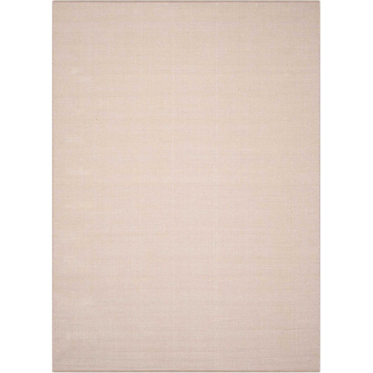 A 6' x 9' cotton rug softly mixes ivory and gray threads in a low-profile weave.