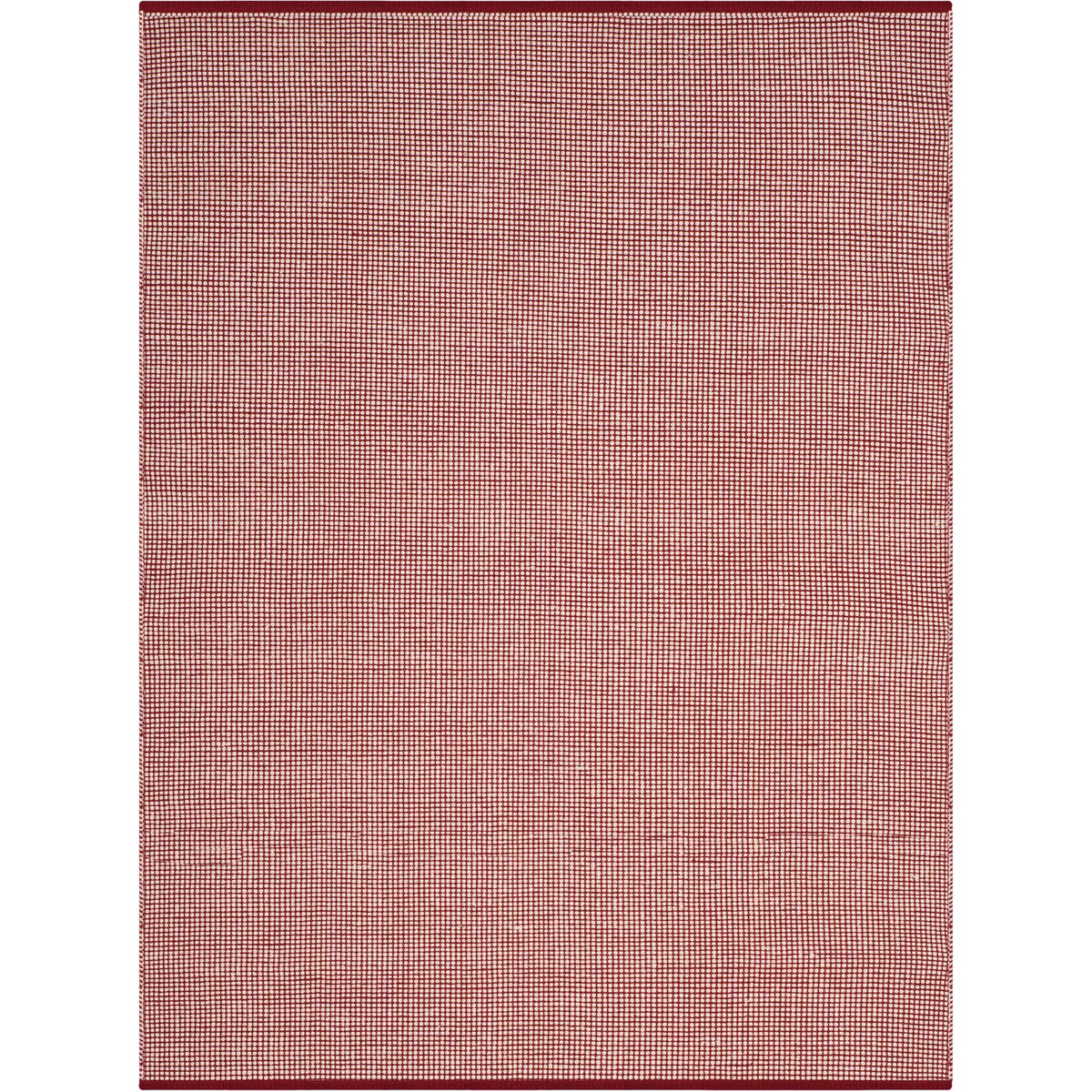An 8' x 10' cotton rug pairs small ivory checks with a vivid red weave and finished ends. || MTK345C-8 || top_studio