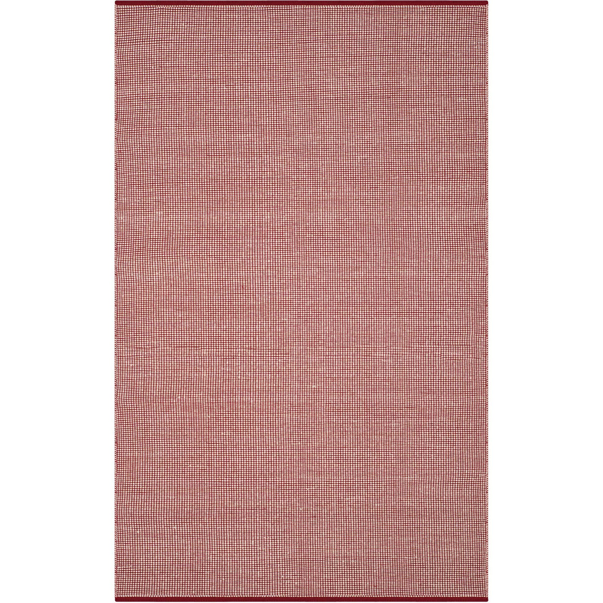 A 6' x 9' ivory and red rug gains rich texture from densely handwoven cotton checks.
