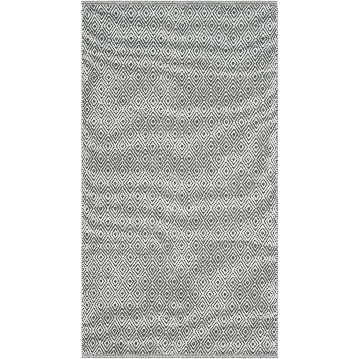 Small gray and ivory cotton rug offers a striking repeating diamond motif