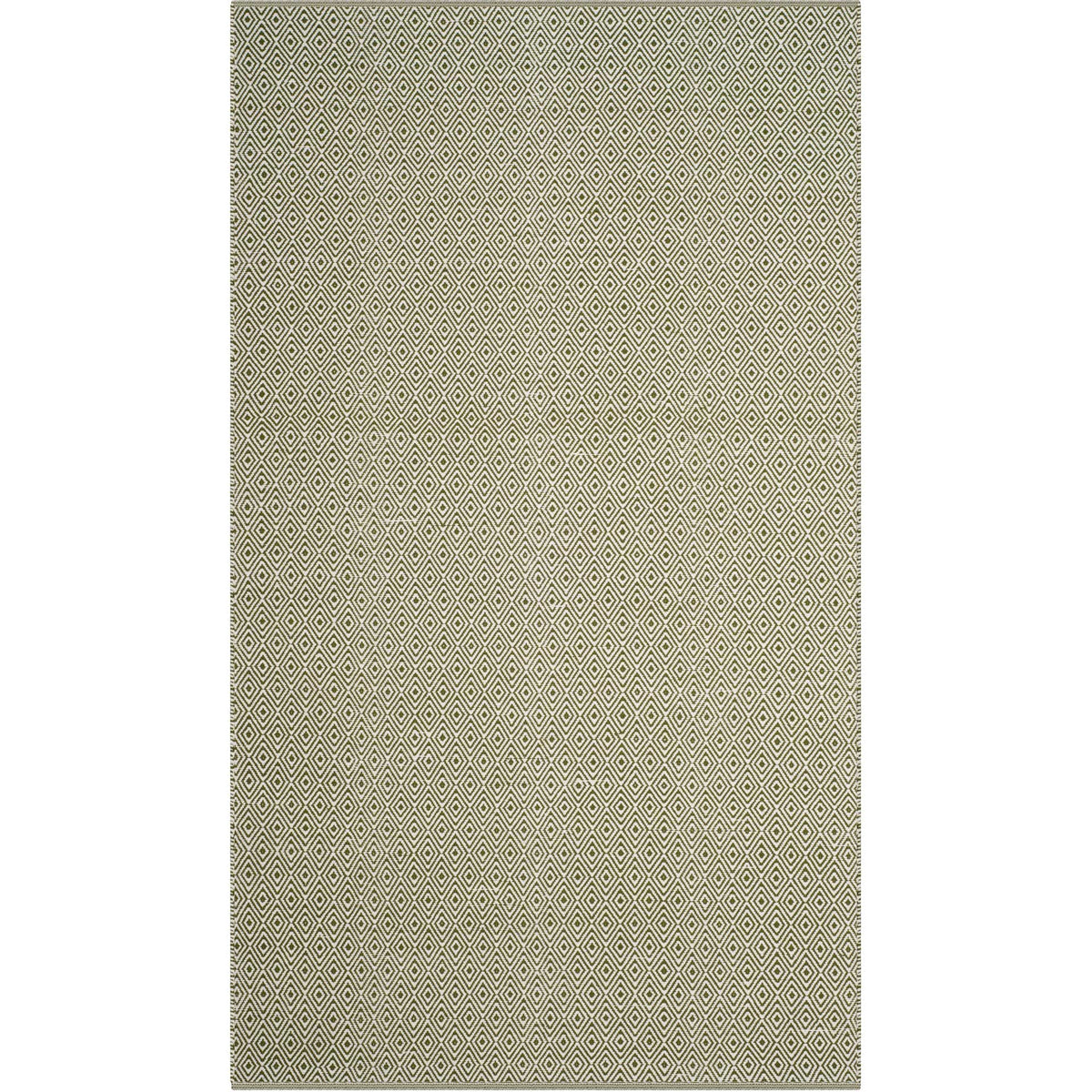 Dense green diamonds create an earthy contrast on an ivory cotton rug