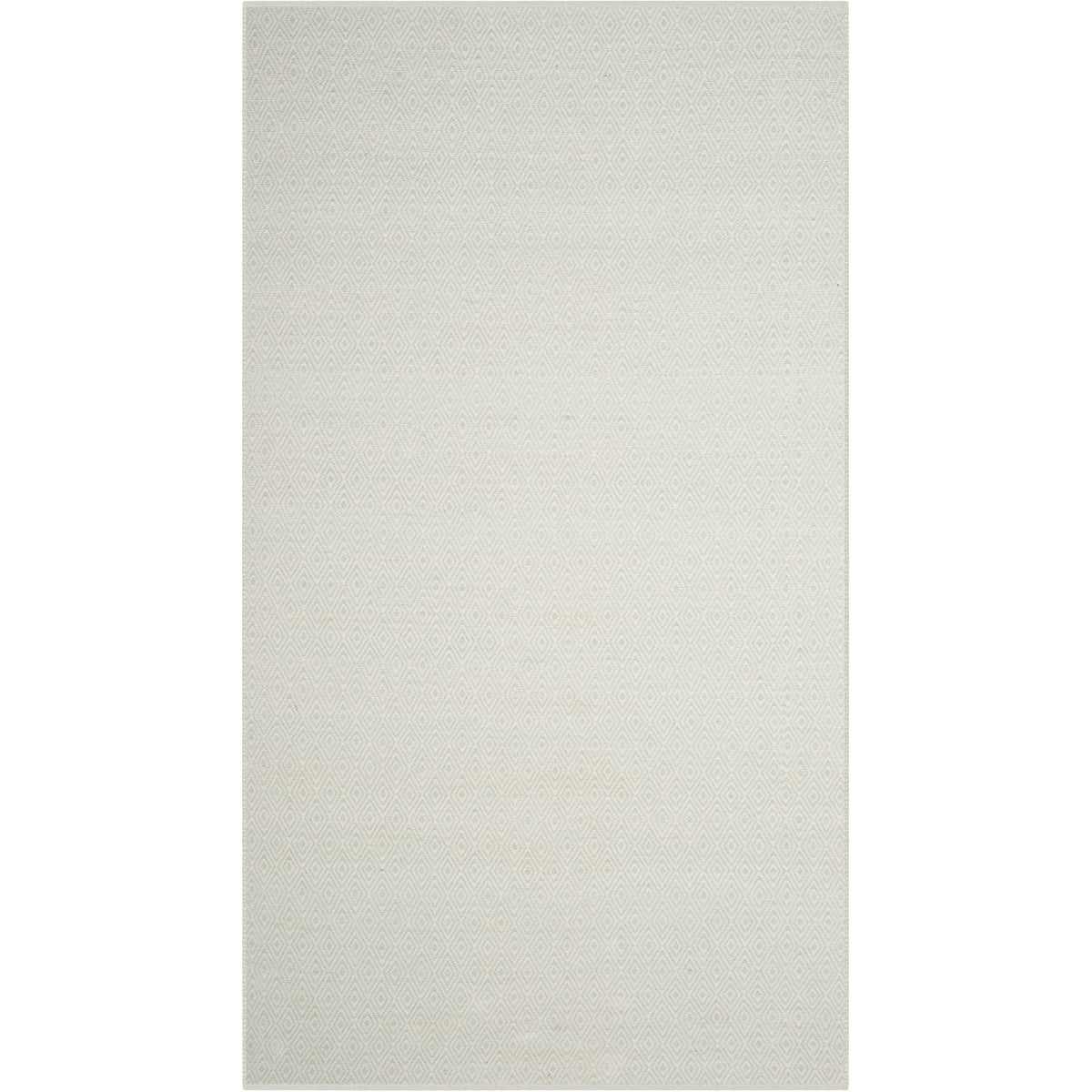 Ivory cotton rug with pale foam green accents and a delicate diamond pattern