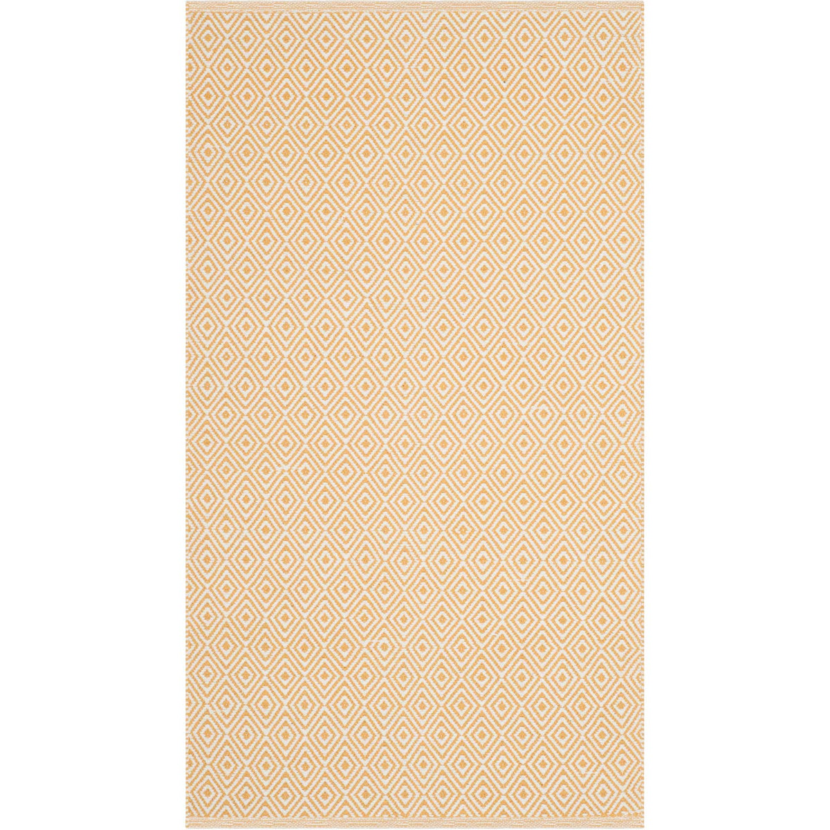 Small gold and ivory accent rug packs a bold diamond design into a compact footprint