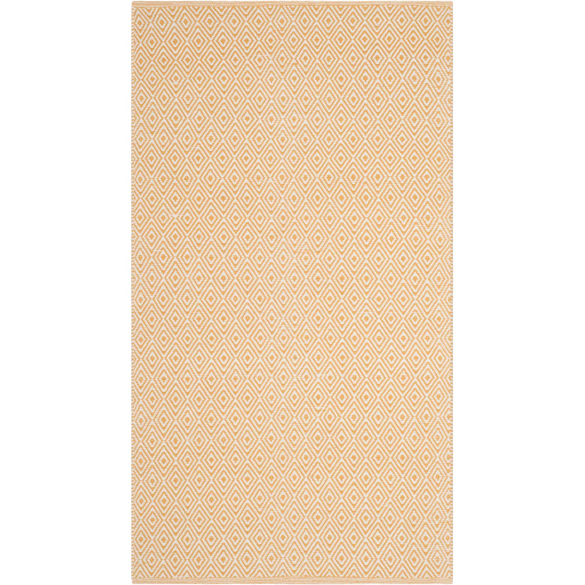 Golden diamond motifs brighten an ivory rug sized for smaller spaces