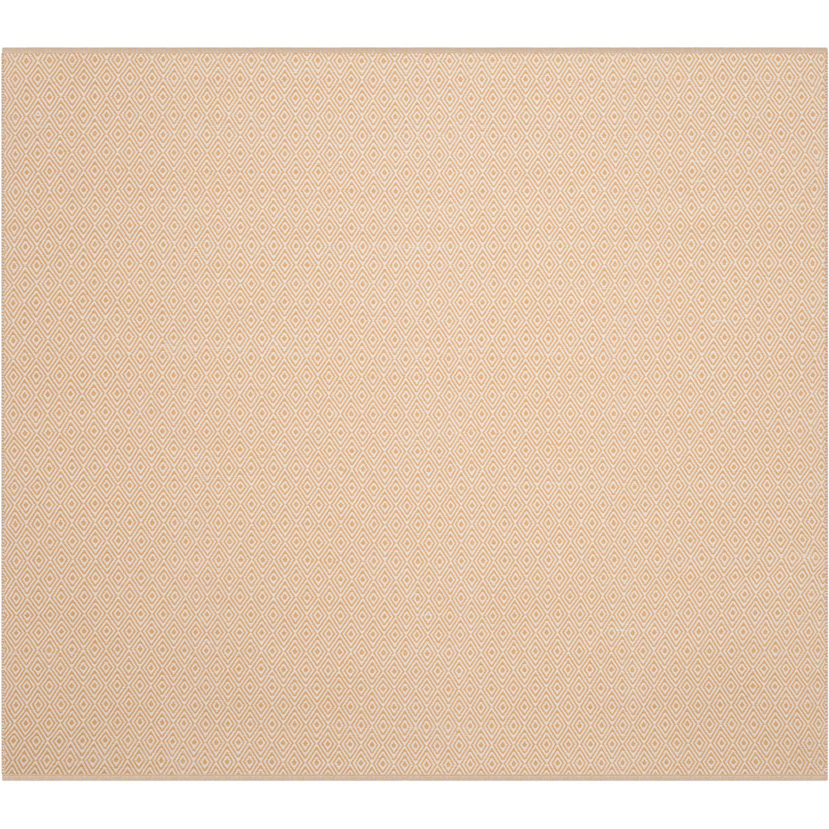 Square ivory and gold rug adds a symmetrical field of closely woven diamonds