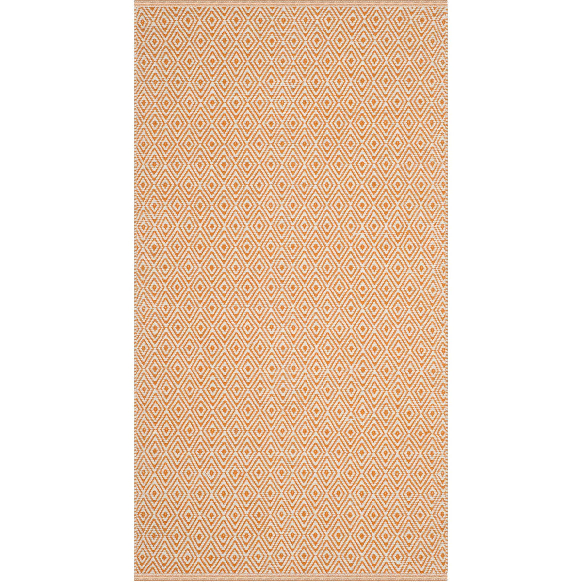 Compact rust and ivory rug boasts bold rows of small nested diamonds