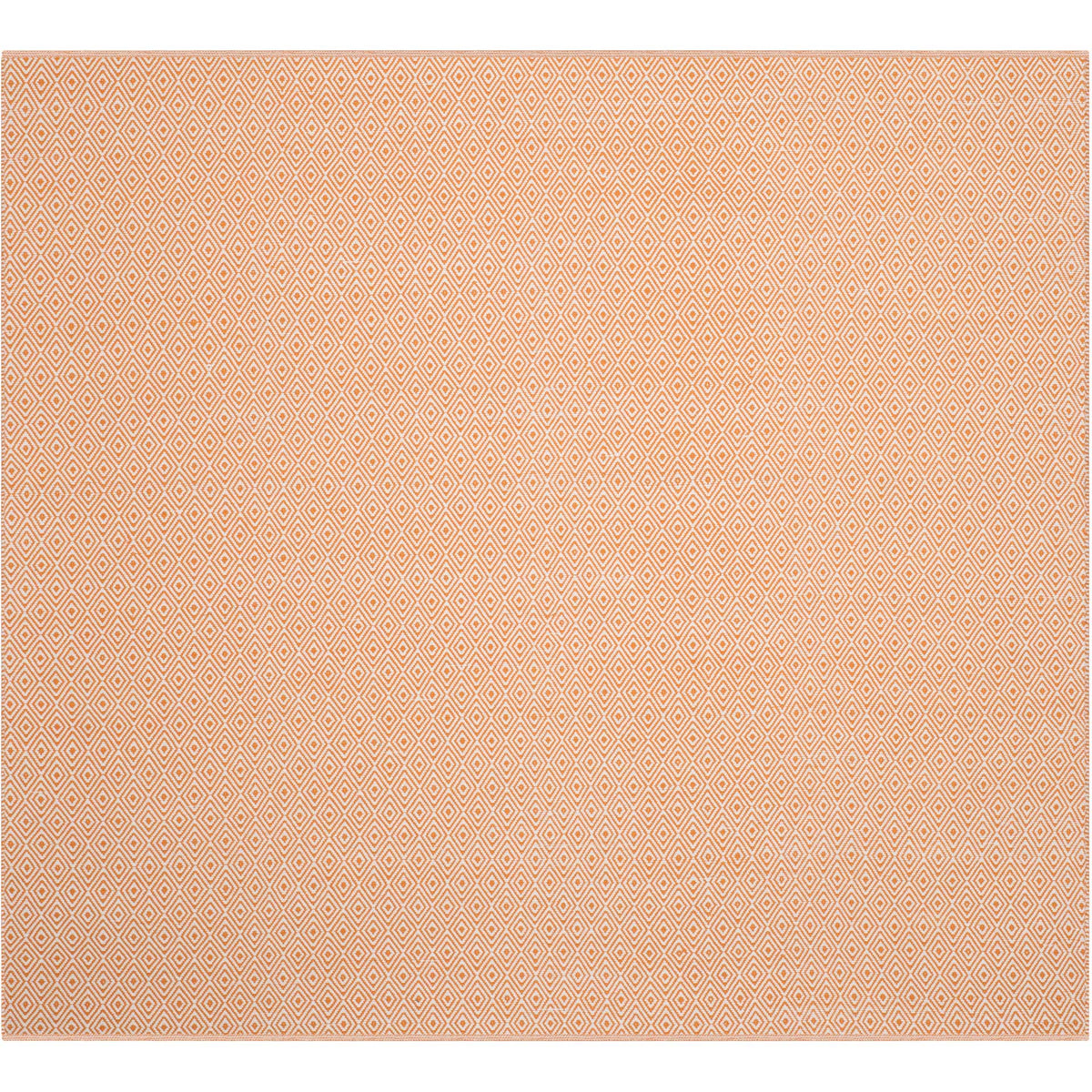 Square ivory and rust rug combines a uniform diamond weave with a slim border