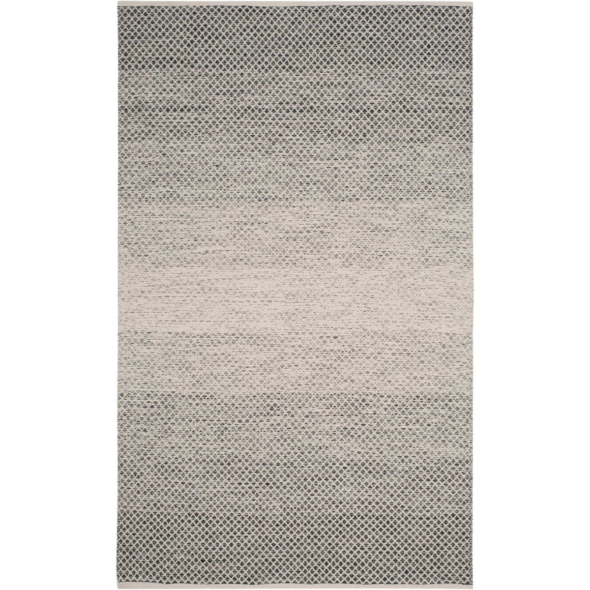 Handwoven cotton rug in black and ivory pairs textured diamond ends with a bright center.