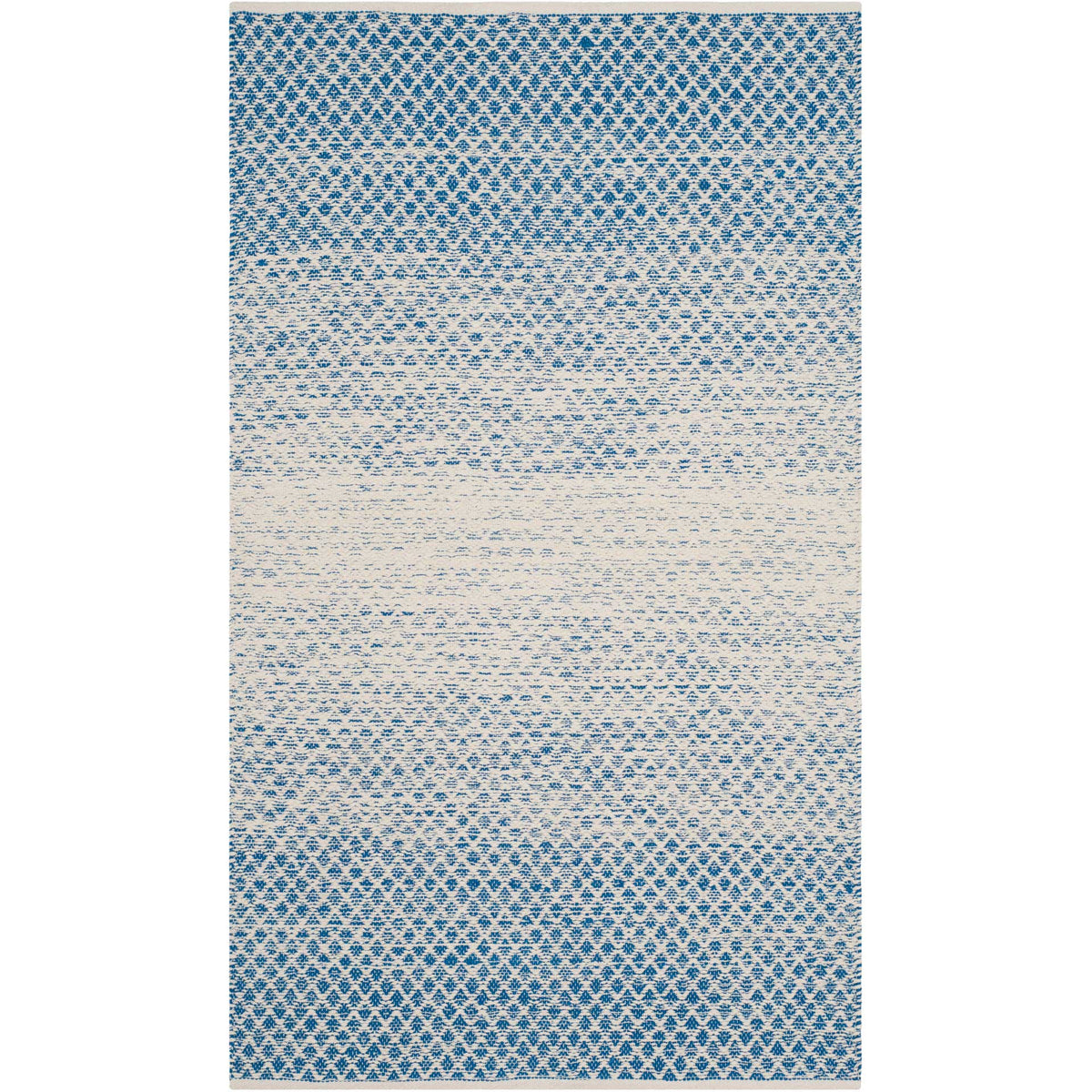 Small blue and ivory rug features tiny woven diamonds with a subtle ivory gradient.