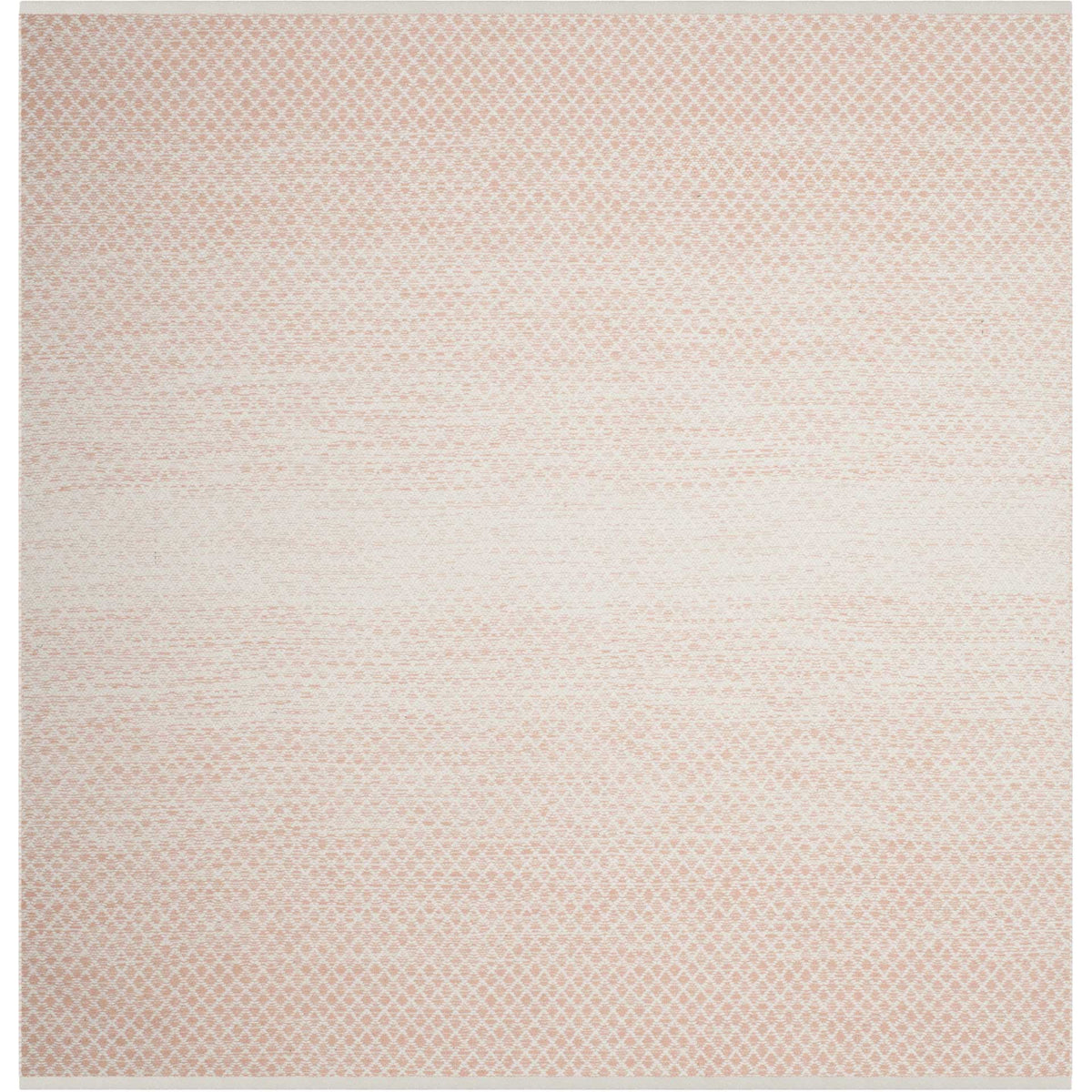 Square cotton rug blends warm beige latticework into a softly faded ivory center.