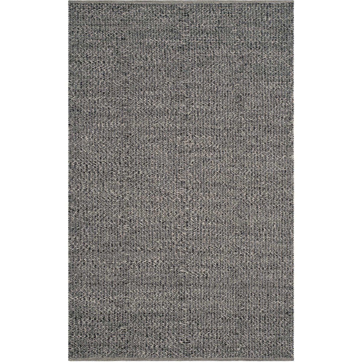 Rectangular gray cotton rug pairs dark and light threads for a softly heathered surface