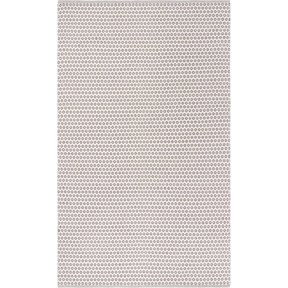 Gray circular motifs form an orderly, repeating pattern across this ivory cotton rug