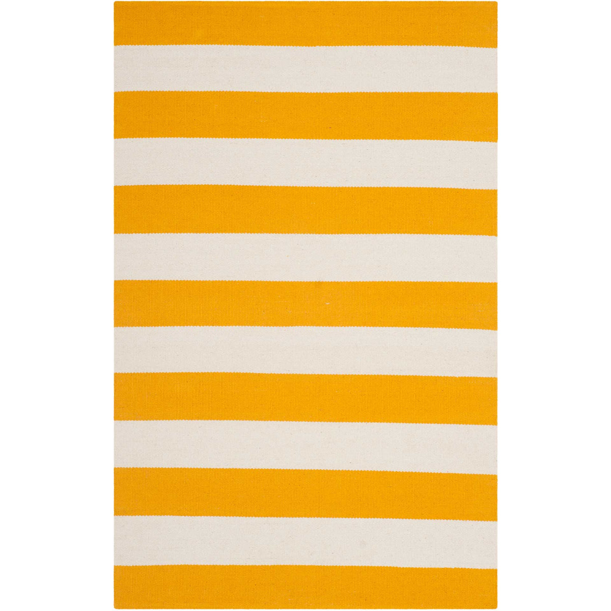 A compact cotton accent rug stands out with bright yellow and ivory bands.