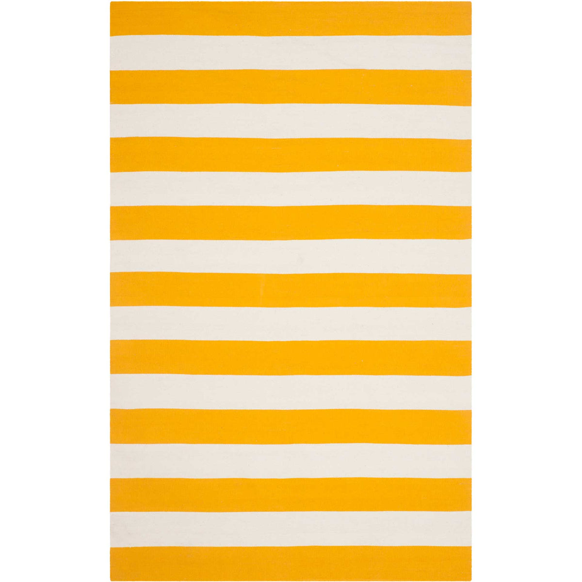 Golden yellow and ivory stripes add cheerful rhythm to this 5' x 8' cotton rug.
