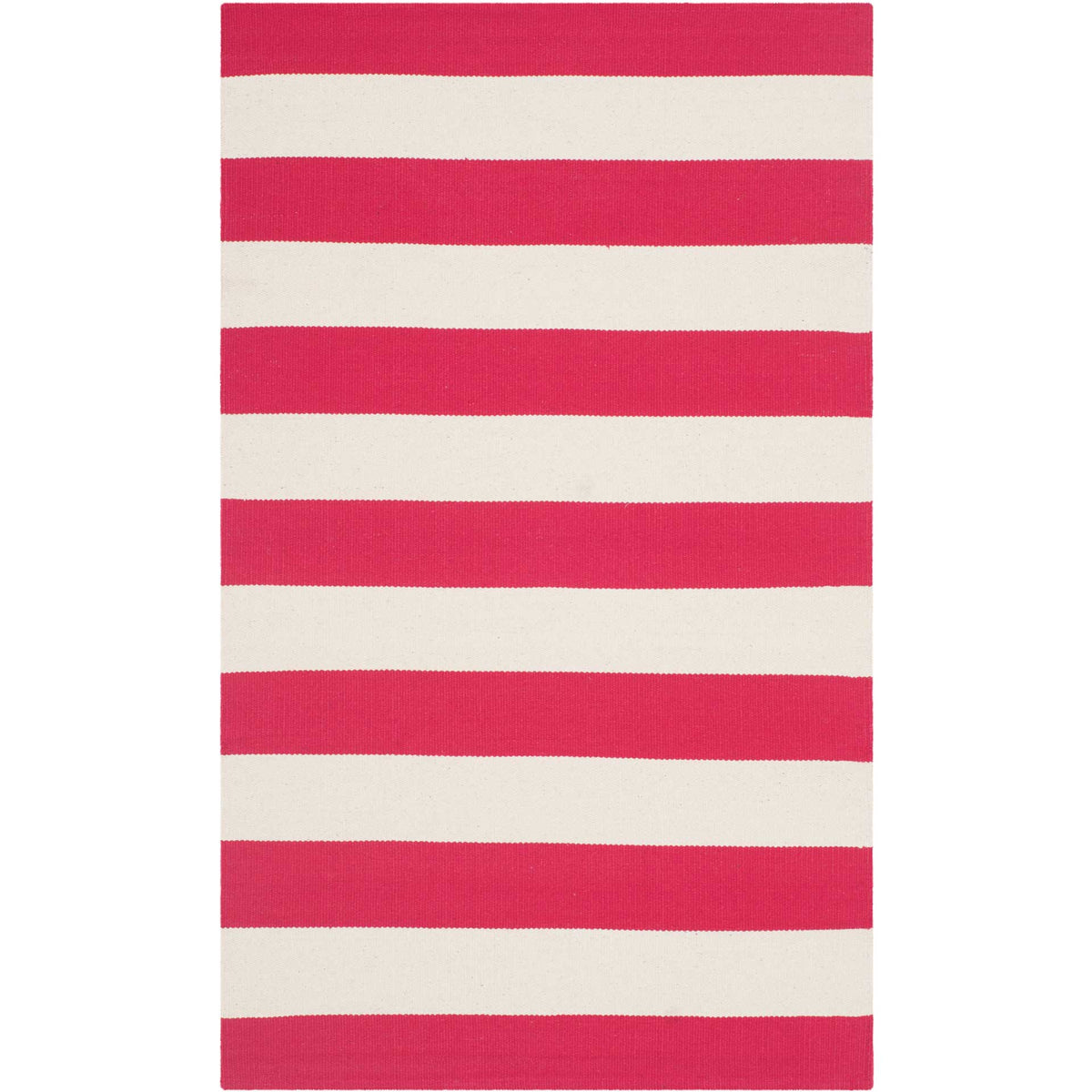 Bright red and ivory stripes make this compact cotton accent rug stand out.