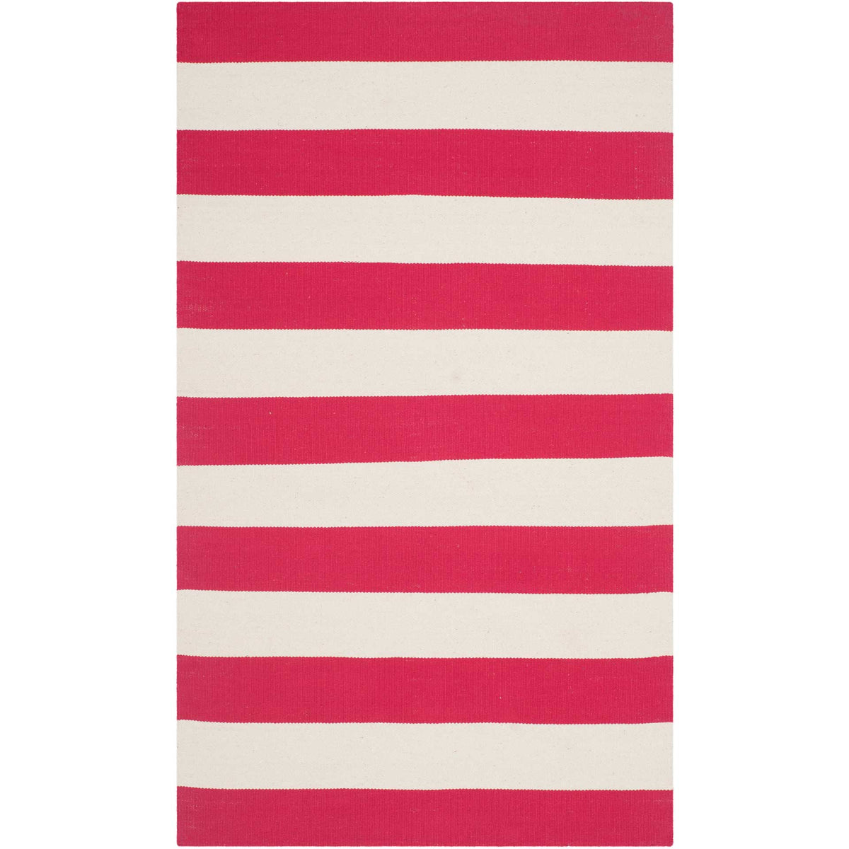 A 3' x 5' cotton rug combines bright red and ivory stripes for a playful accent.