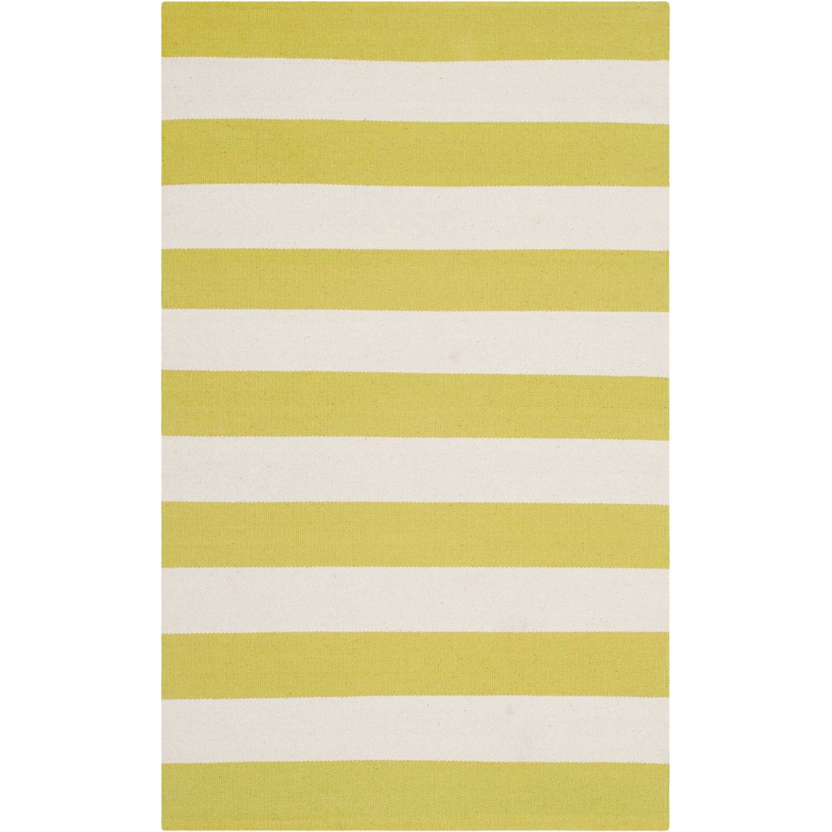 Pale yellow-green and ivory bands give this small cotton accent rug a lively pattern.