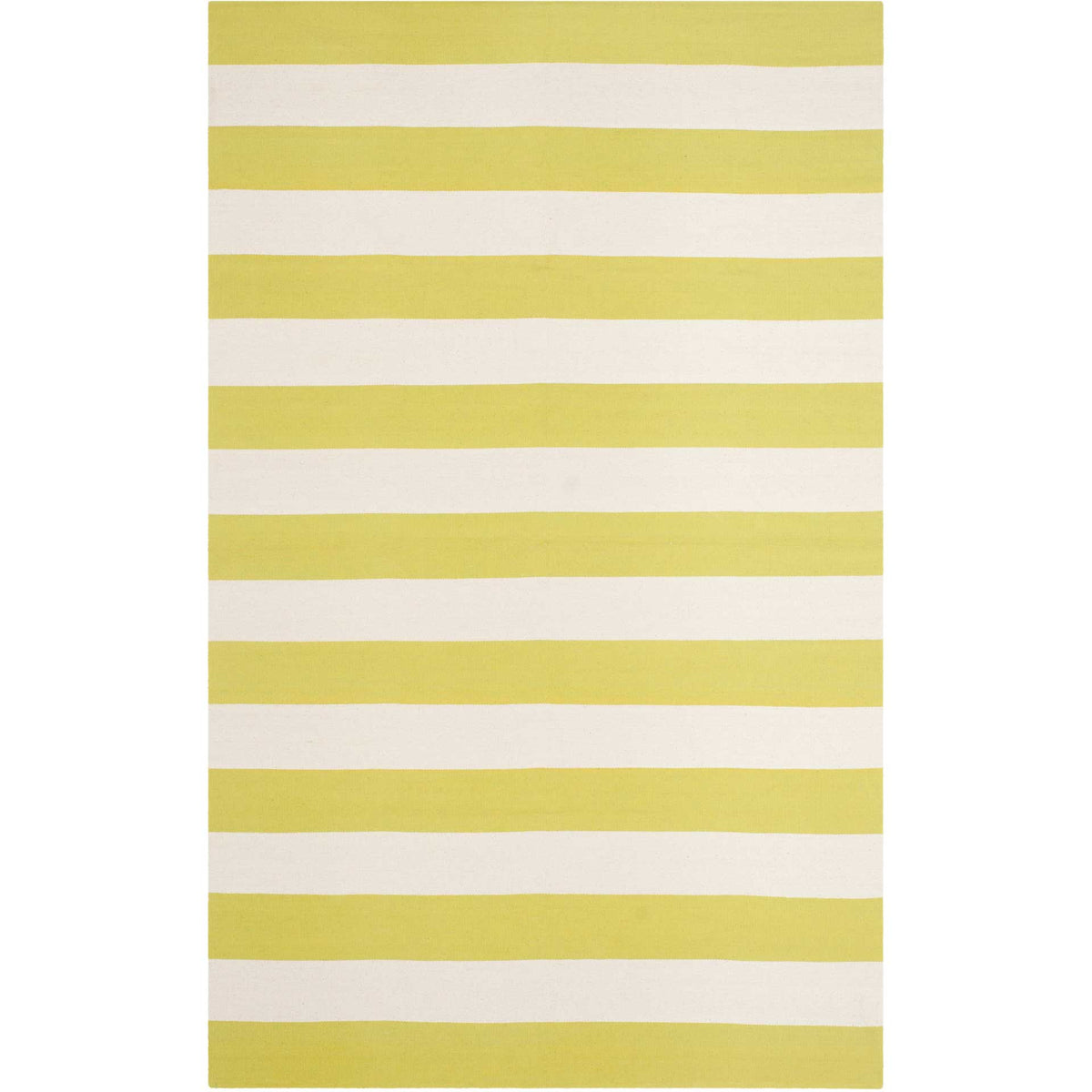 Light chartreuse and ivory stripes lend this 5' x 8' cotton rug a cheerful finish.