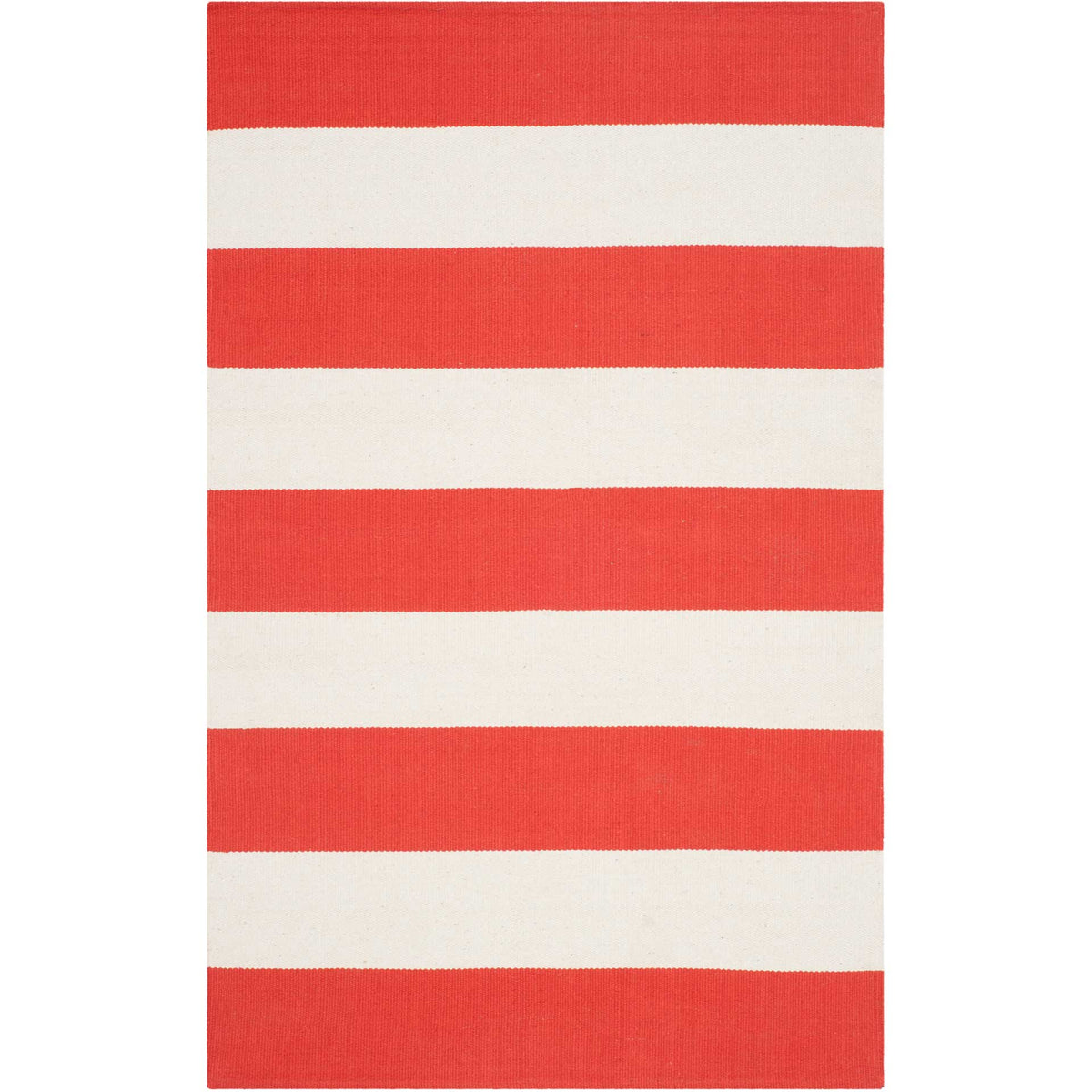 A small cotton accent rug pairs lively rust-orange stripes with ivory.