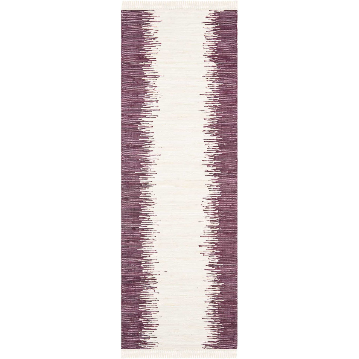 A broad ivory stripe runs between purple woven borders on this fringed cotton runner || MTK751D-27 || top_studio