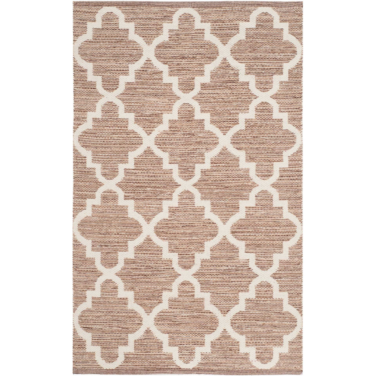 A compact beige and ivory cotton rug gives small spaces a lively geometric accent.