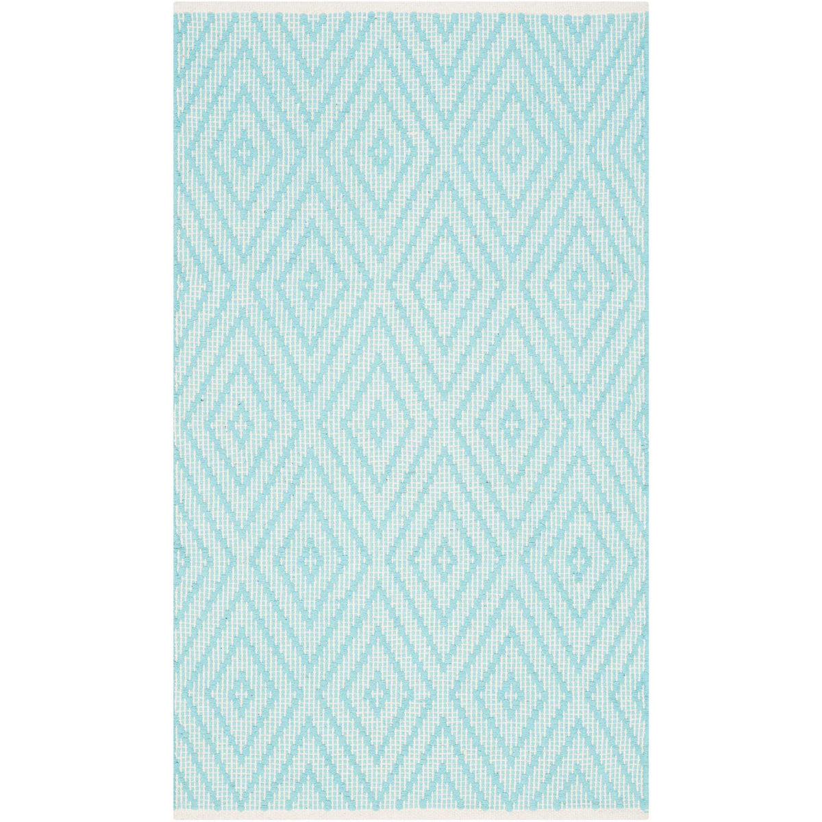 Large turquoise diamonds brighten a petite ivory accent rug.
