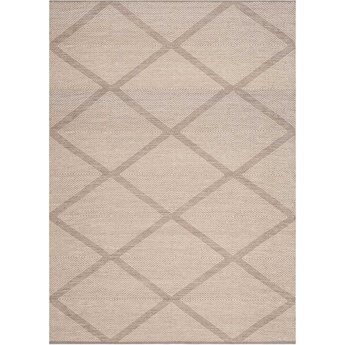 Gray and ivory cotton rug combines repeating diamonds with understated woven texture.