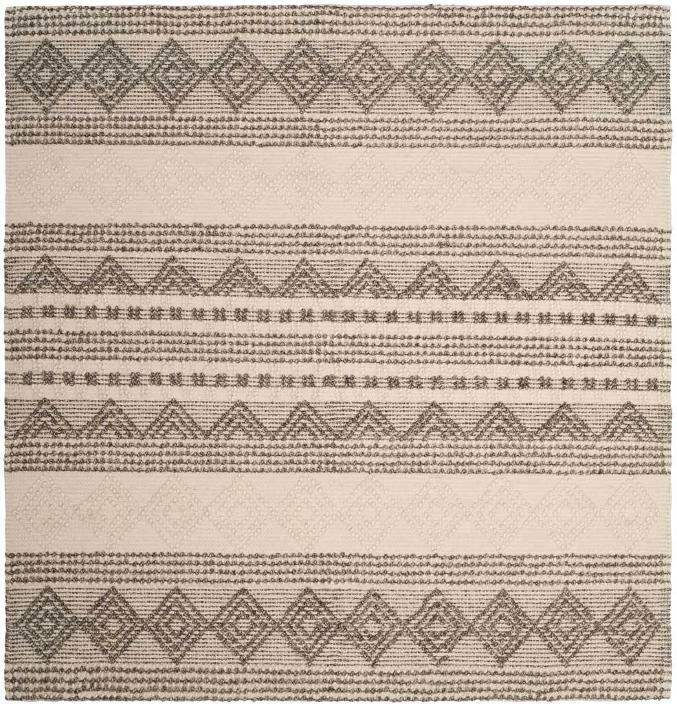 Gray diamond borders and ivory bands lend geometric charm to this handwoven rug. || NAT102A-5 || top_studio